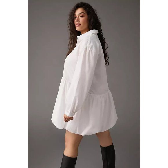 Anthropologie Maeve Bubble-Hem Shirt Dress in White Size 2X - Picture 6 of 8